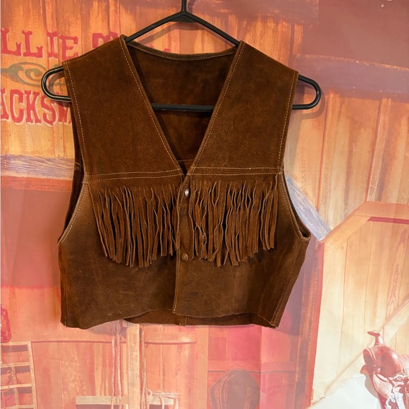 Vintage Cropped Brown Suede Fringe Leather Vest - Picture 3 of 6